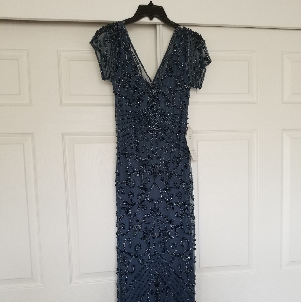 Pissarro nights v neck evening dress